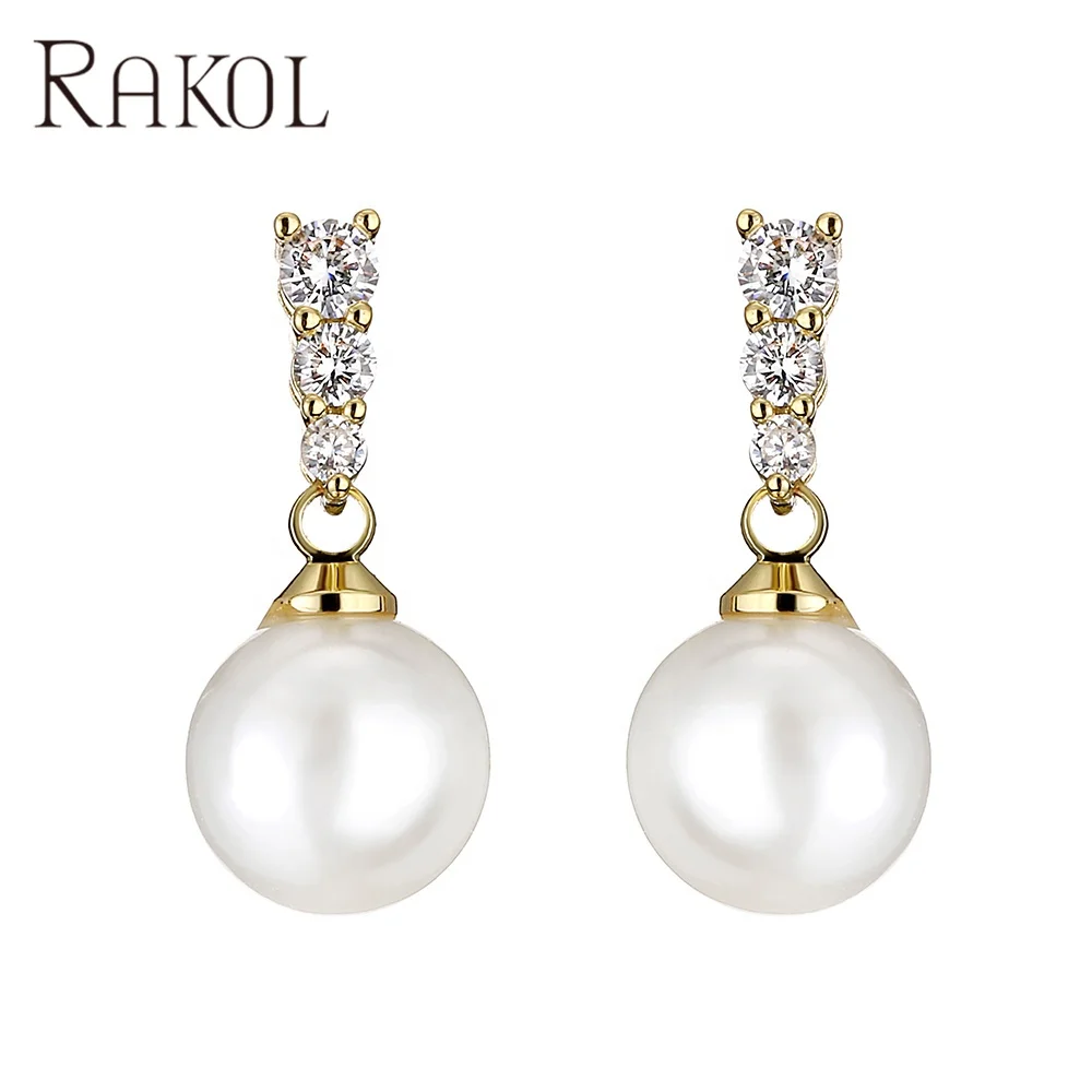 RAKOL EP2863 fine design simple small gold plated zircon pearl stud earrings luxury ladies wedding bridal pear stud earrings