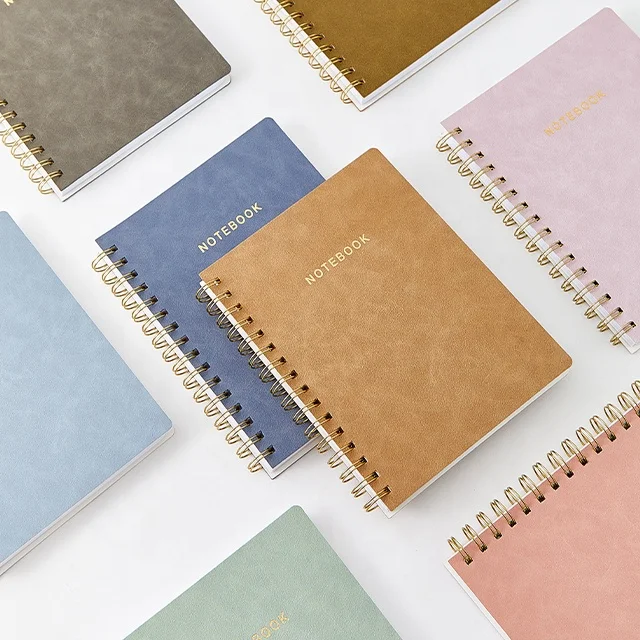 Factory Custom Logo Printed Soft Cover Pu Leather Spiral Notebook Stationery Supplies A5 Twin Ring Journal