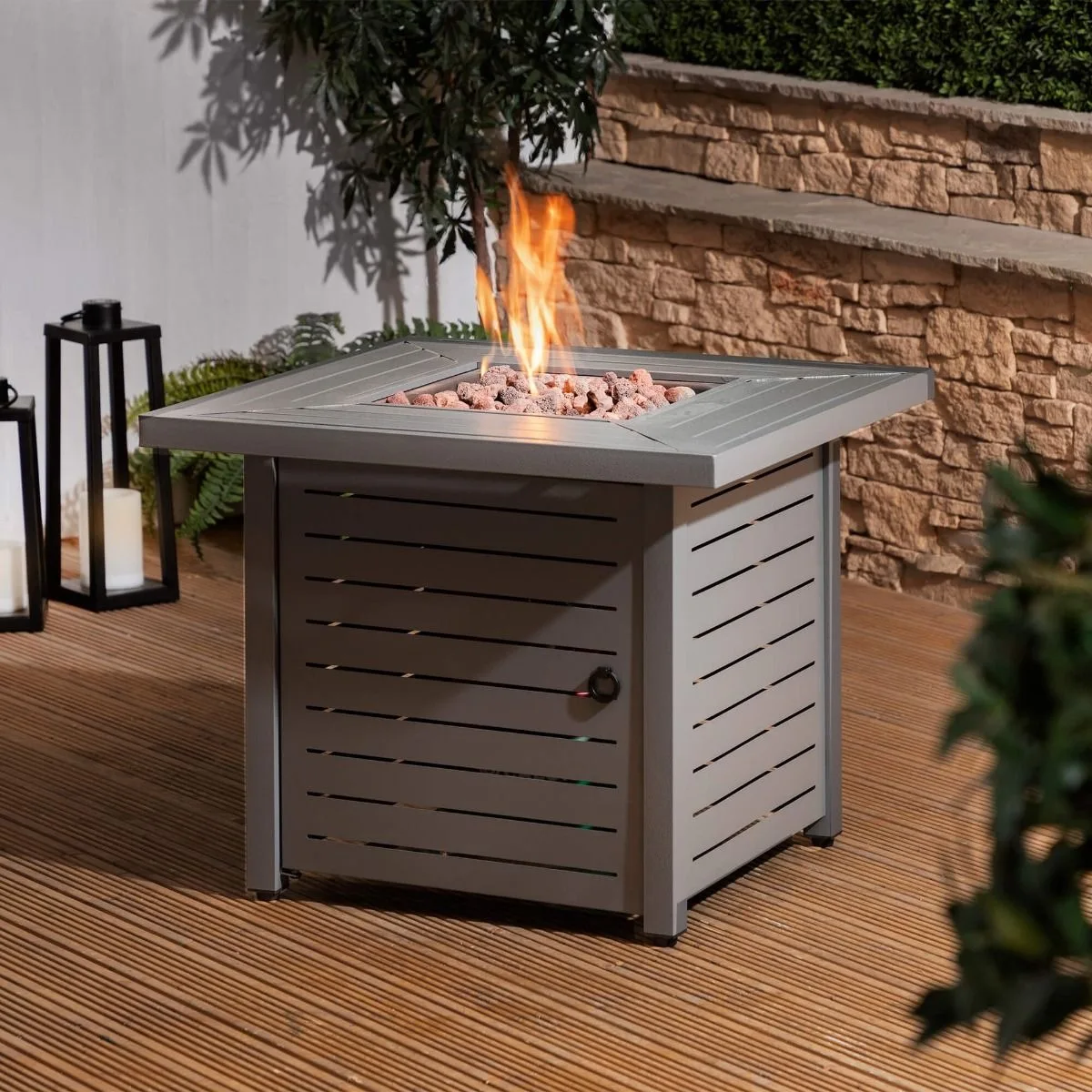 Brick textured tiles safety garden outdoor gas propane butane fire pit table with glass rock