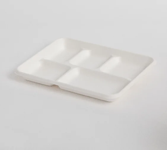 Customizable 4 Compartment Disposable Bamboo Fiber & Sugarcane Bagasse Biodegradable Tableware Food Serving Tray