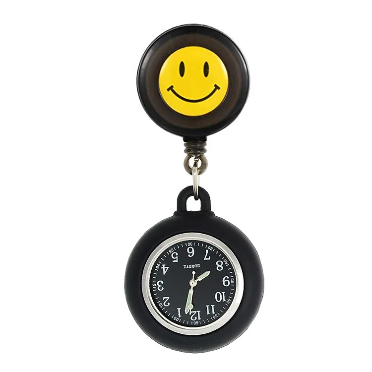 BR-111-Z Retractable Nurse Watches With Clip Nurse Fob Watch Silicone Cute Cartoon Smile Round Face Watch For Nurse