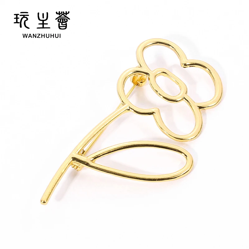 Fashion luxury gold plated flower brooches for girl women jewelry trendy