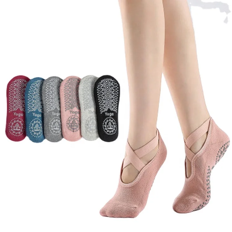 QS Wholesale Women Fitness Pilates Yoga Gym Dance Sports Exercise Anti Slip Socks Grip Cotton Non Slip Fitness Yoga Socks