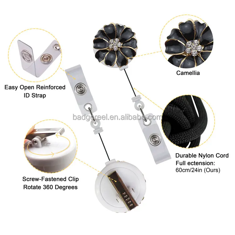 Retractable Badge Holder Clip Buy Bling Rhinestone Badge Reels Flower Retractable Crystal Diamond Nurse student office ID card