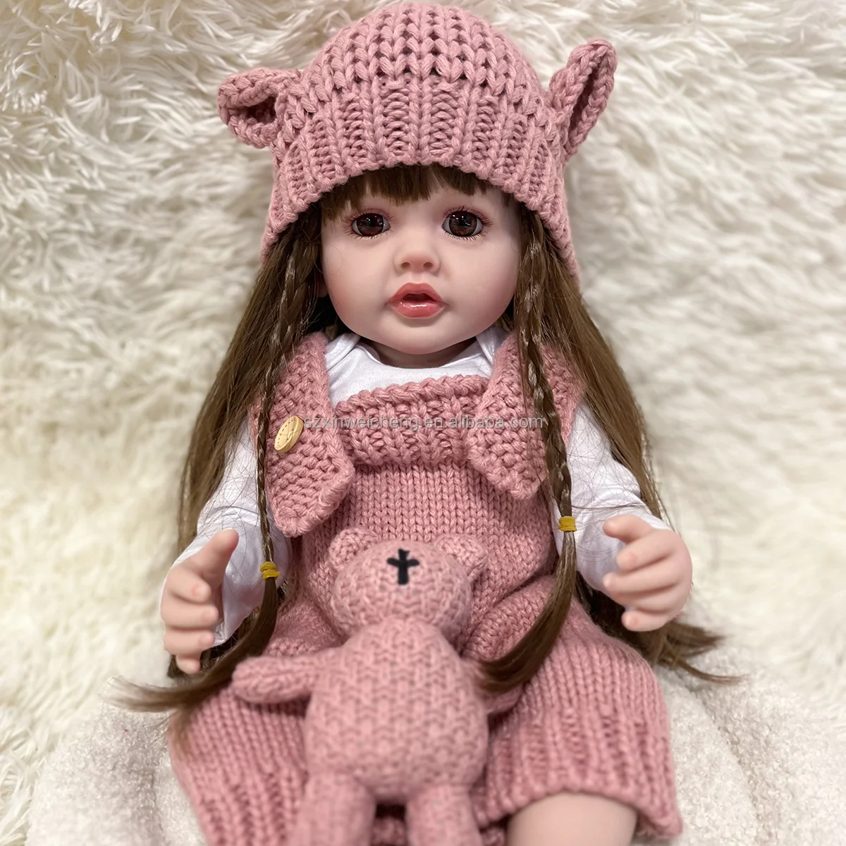 Cheap Realistic Full Silicone Body 55 CM 22 Inch Brown Long Hair Lifelike Reborn Baby Girl Doll Toy Princess Toddler Bebe