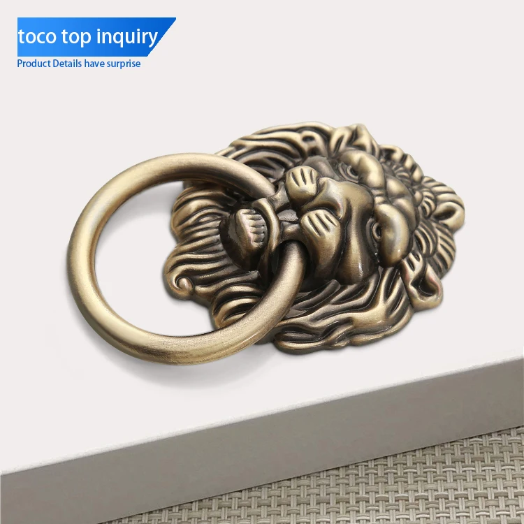 TOCO Antique Copper Knobs Classical Lion Head Knocker Cupboard Dresser Kitchen Cabinet Drawer Handle with Pull Ring multicolor