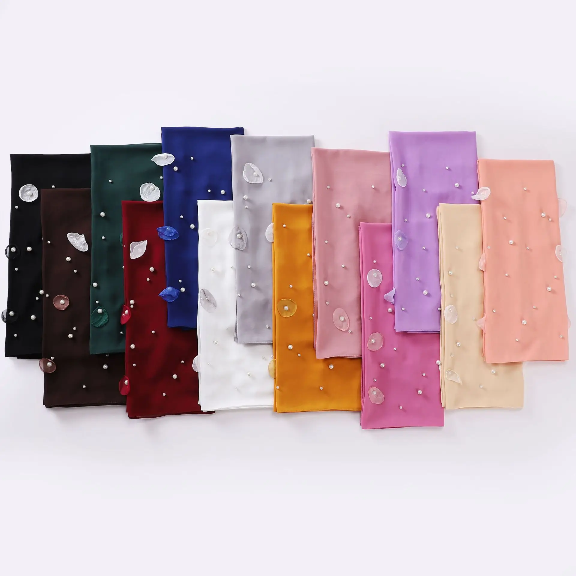 Premium Chiffon Hijab Muslim High Quality Scarf 180 cm X 70 cm Hijab With Flower Rhinestone