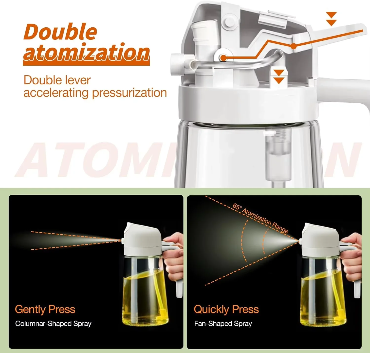 Kitchen 2-in-1 470ml Glass Bottle 16oz Dispenser for Olive Oil Vinegar Baking and Cooking Mist Sprayer for Food and BBQ