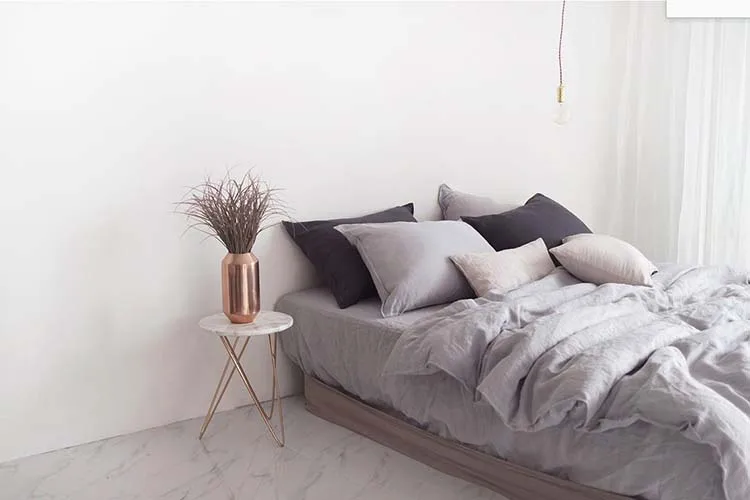 Luxury 4pcs Bedding Set Raw Dyed Premium Gray 100% Stone Washed French Belgian Flax Linen Fabric Bed Sheet Home