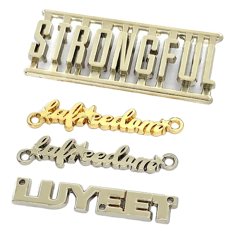 Custom Golden Plated Metal Tag Bag Accessories with Laser Engraved Logo for Garments & Shoes Square & round Metal Sewing Labels