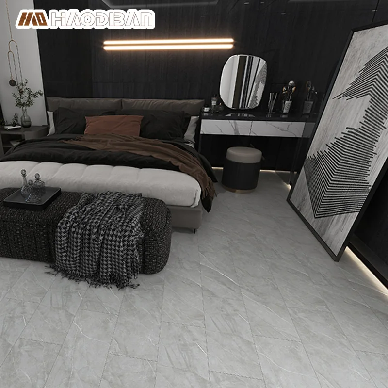 Waterproof Gray Marble LVT Tile Look Glue Down Luxury Vinyl Plank Flooring For Commercial Use