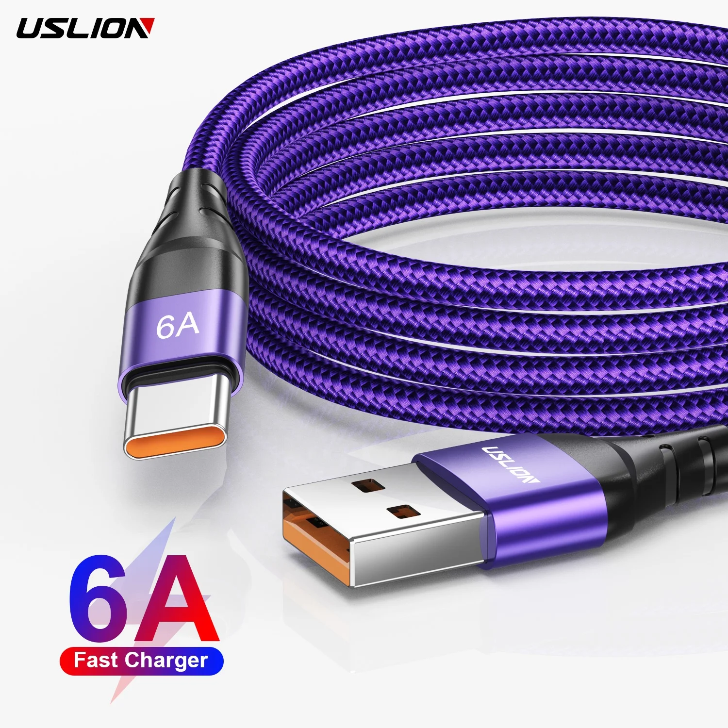 USB-кабель USLION, 2 м, 6 А, 66 Вт, Type-C, быстрая зарядка для мобильного телефона, 5 А, 3 А, USB-кабель Type-C, кабели для передачи данных, Micro USB Для Huawei