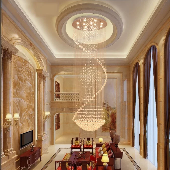 Large round Spiral Raindrop Crystal Chandelier Ball Shape for staircase Living Room Hotel Hallway