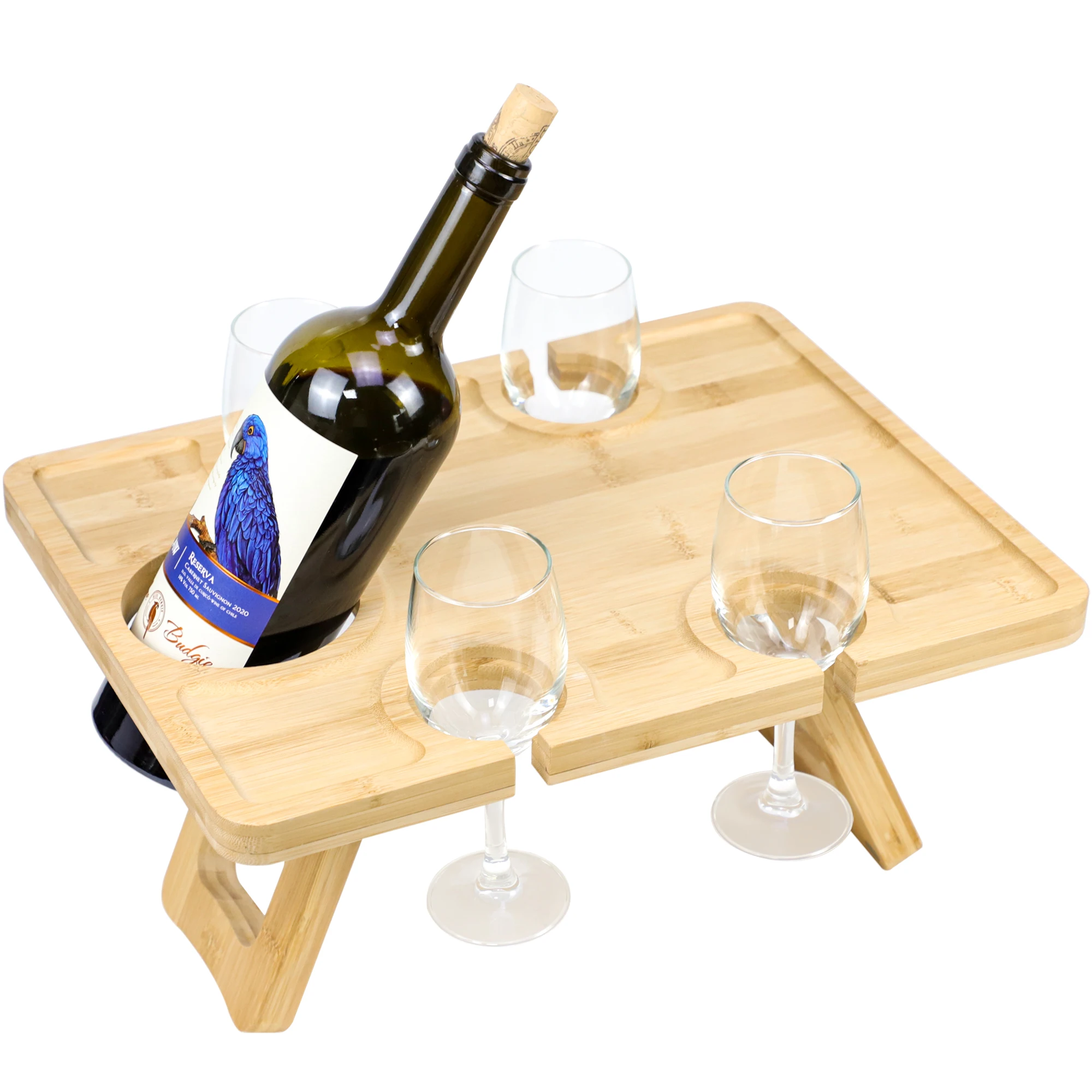 Bamboo Wine Picnic Table Large Folding Portable Outdoor Snack & Cheese Tray for Concerts at Park, Beach