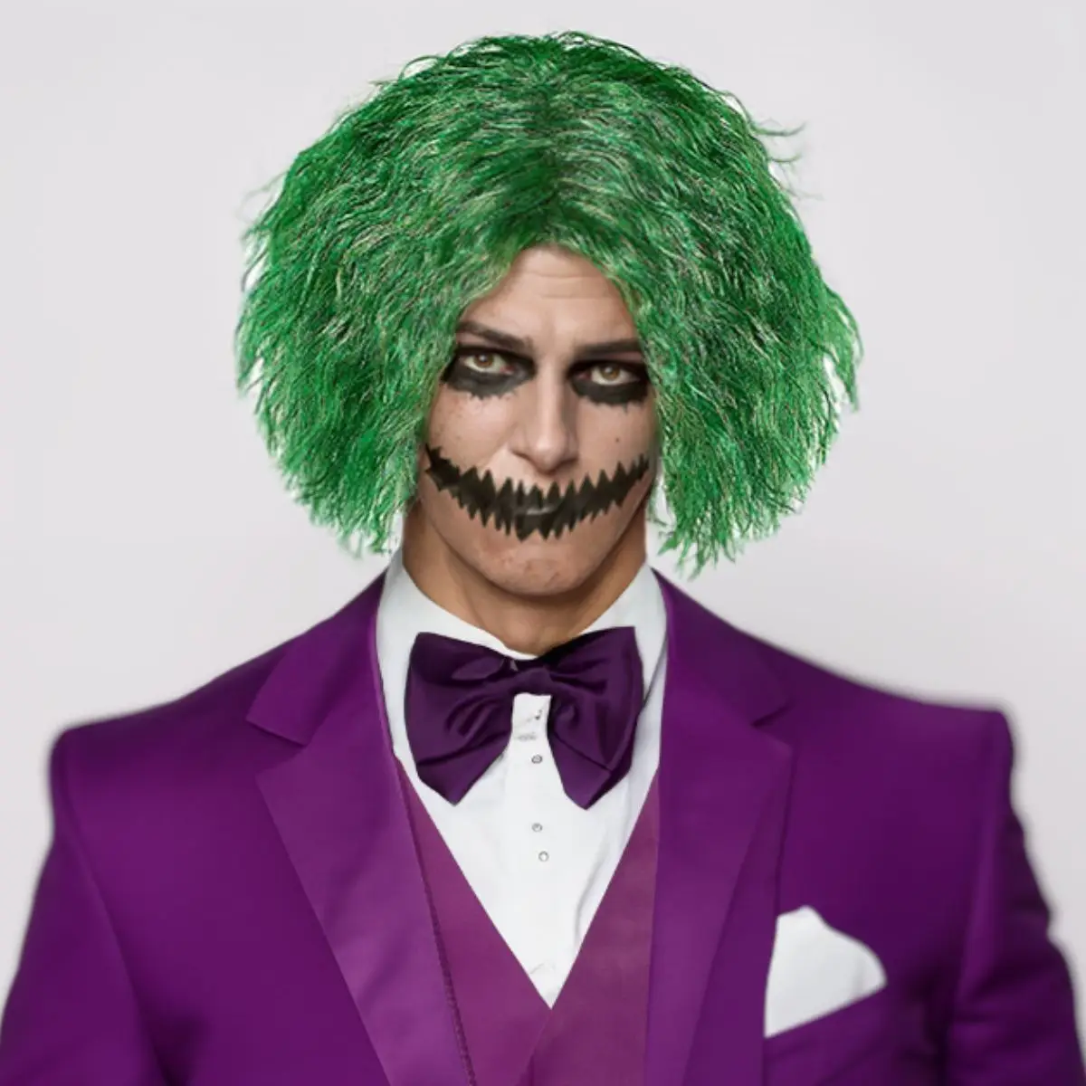 Anxin Halloween Cosplay Killing Joke Short Green Bob Curly Synthetic Wig