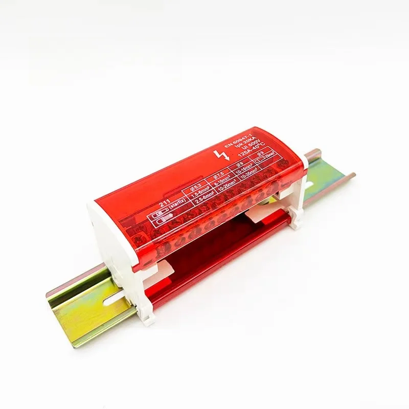 XP013-4X11 Power Distribution Junction Box Red 500V 125A Terminal Block Made Ceramic Brass Metal PC Material Screw Spring Type