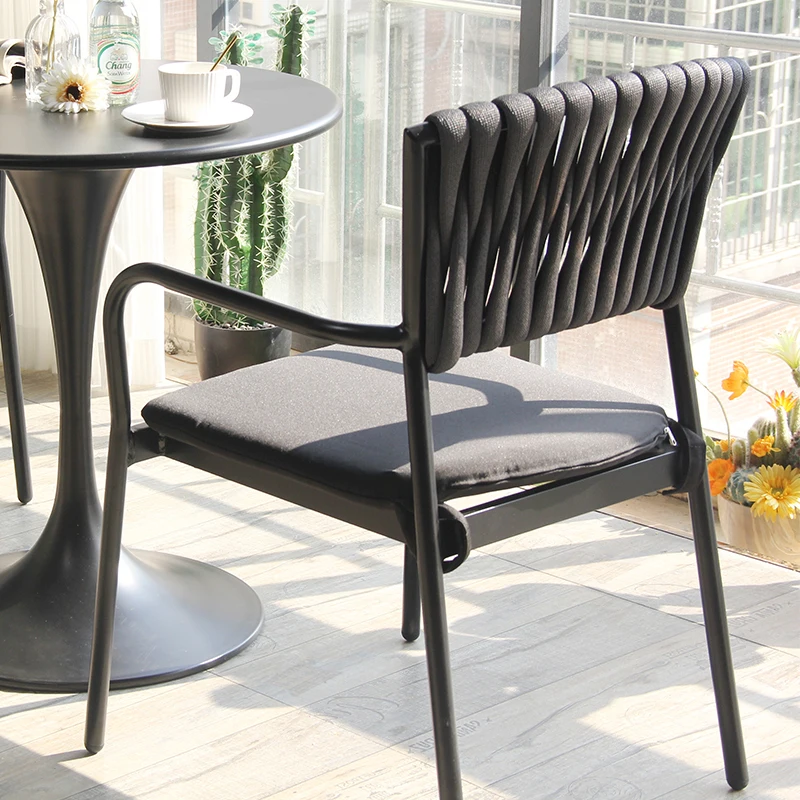 Outdoor Garden Chair Furniture Aluminum Metal Frame Olefin Woven Rope Fabric  Rattan Chair
