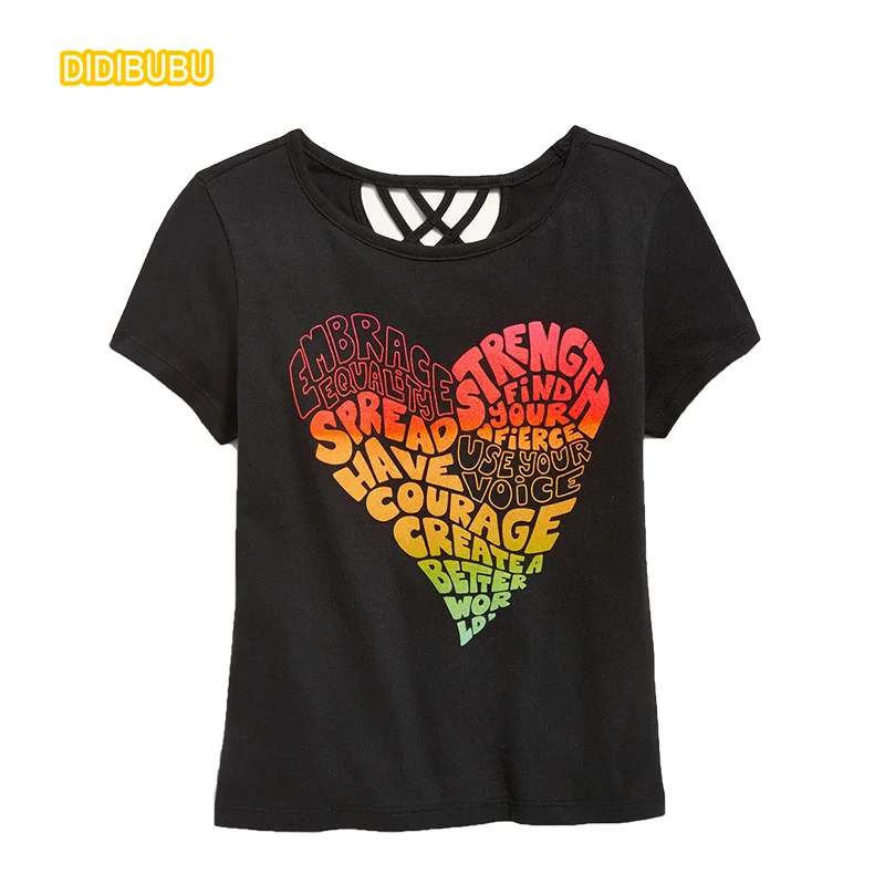 
DIDIBUBU 95% cotton 5% spandex backless tie dye heart pattern t-shirt for vierge girl kids 