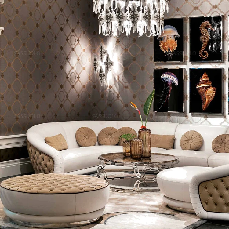 Sassuolo modern luxury curved interior salon sofa leather upholstery living room sofa