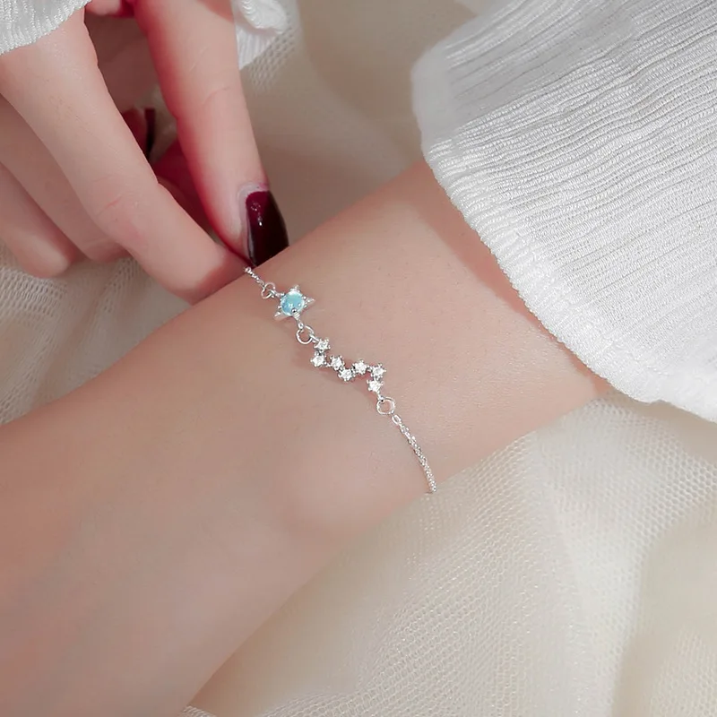 S925 Sterling Silver Planet Bracelet Female Star Moon Small Fresh Handicraft Gift
