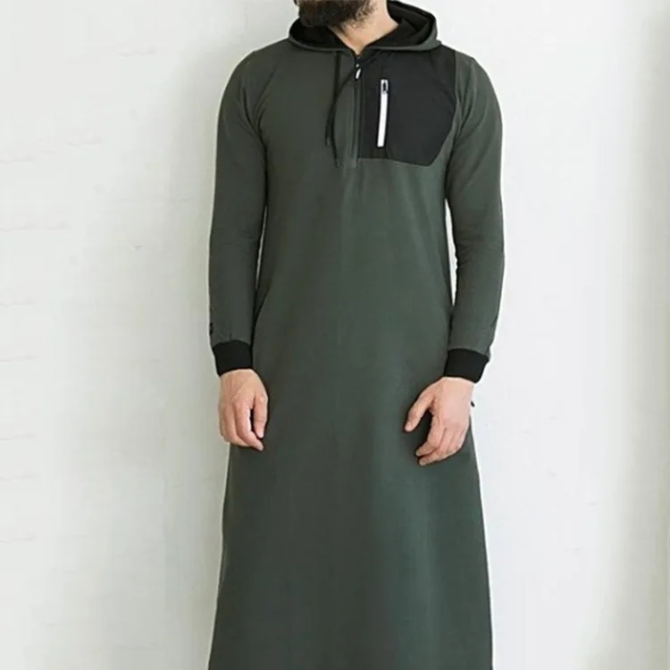 
1198 MuslimQLO stand-up collar autumn long Muslim Middle Eastern splicing robe islamic men thobe 