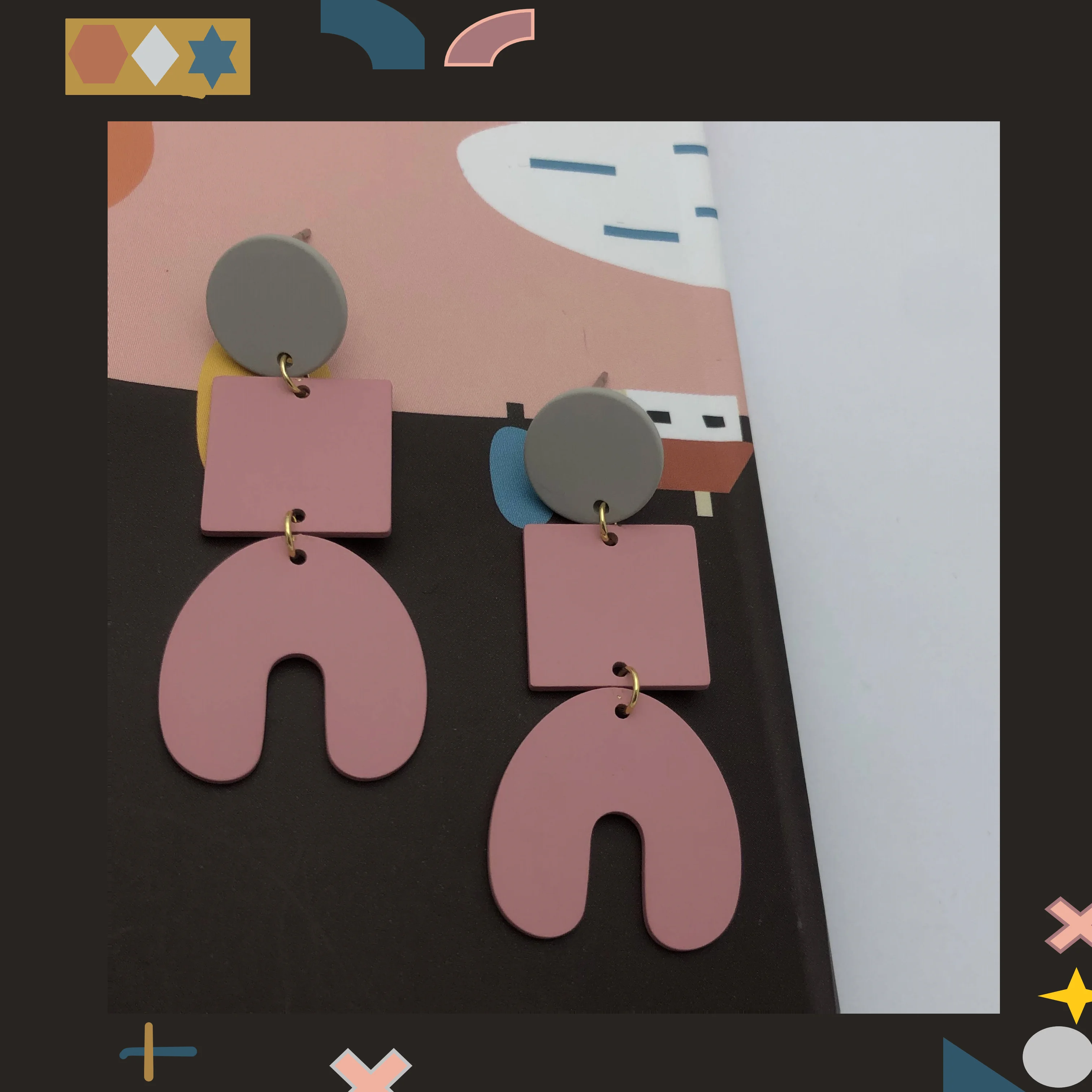 Eico fashion geometric acrylic amber stud earrings circle resin marble pattern earrings in tortoise shell for women jewelry