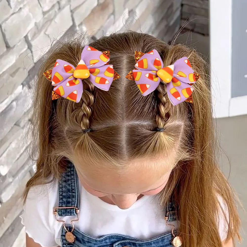 Fall Glitter Hair Bows Clip Kids Toddler Thanksgiving Halloween Holiday Maple Bow For Girls Kids Turkey Hair Accessories