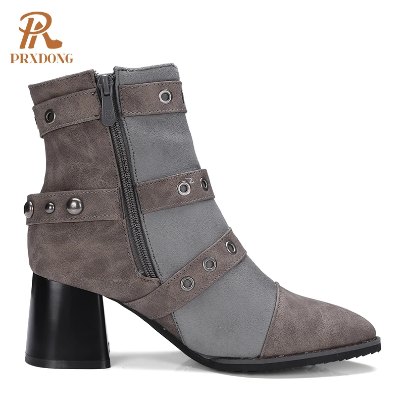 Boots Motorcycle Punk Boots Side Zipper Metal Buckle Platform PU Leather Women Ankle Boots 2021 Fall Winter High Heels Shoes 45