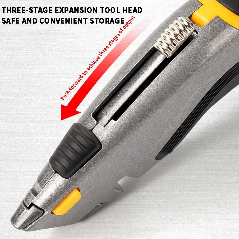 Fashion multi-functional utility knife three-stage retractable cutter head SK5 blade non-slip grip portable cutting knife