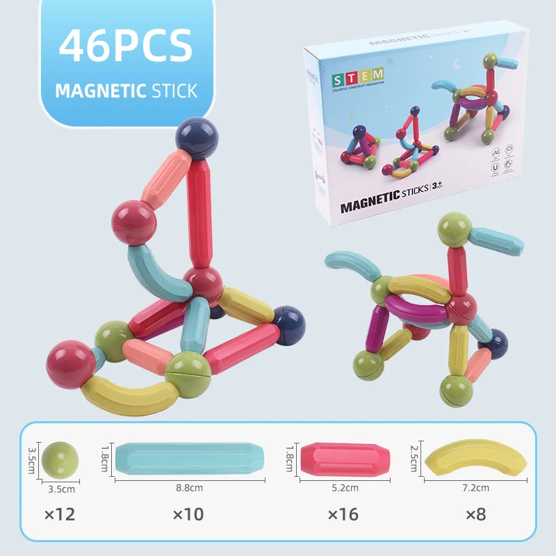 2021 Hot Selling 64 pcs Magnetic Sticks Toy Educational Construction Blocks Building Magnetic Bar Magnet Toys for Kids