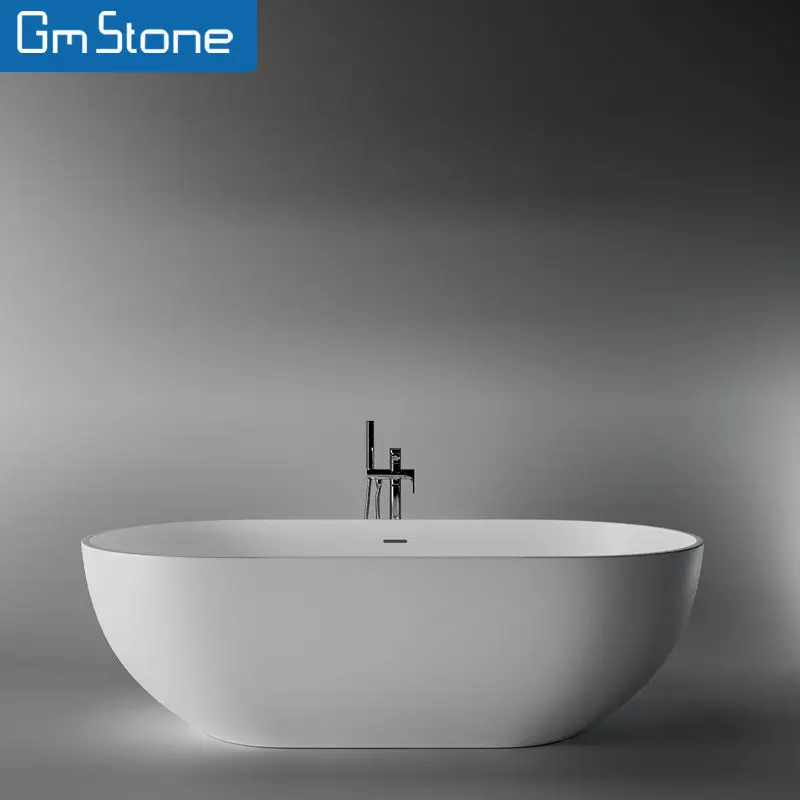 Bathtub Oval Composite Resin Surface Bath Tub Freestanding Artificial Stone New Hot Tub Solid Modern Gemei Drainer 5 Years 1.5m