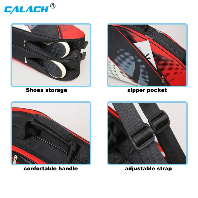 Oem sports equipment multifunctional customized hold 6 racquet badminton racket bag