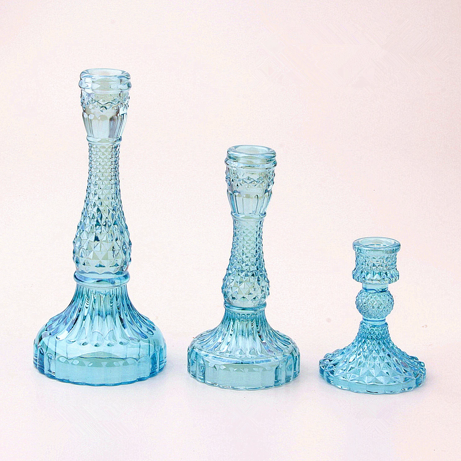 Wholesale custom Crystal blue Glass Taper Clear Candlestick Candles Holder Light Taper Pillar Candle for Table Wedding Dinning