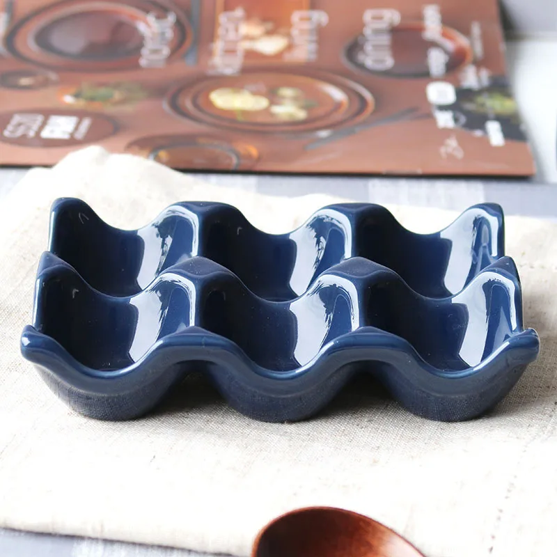 6 Grids Ceramic Egg Tray - Half Dozen Egg Holder Container Keeper Storage Organizer Decorative Serving Plate Kitchen Accessories