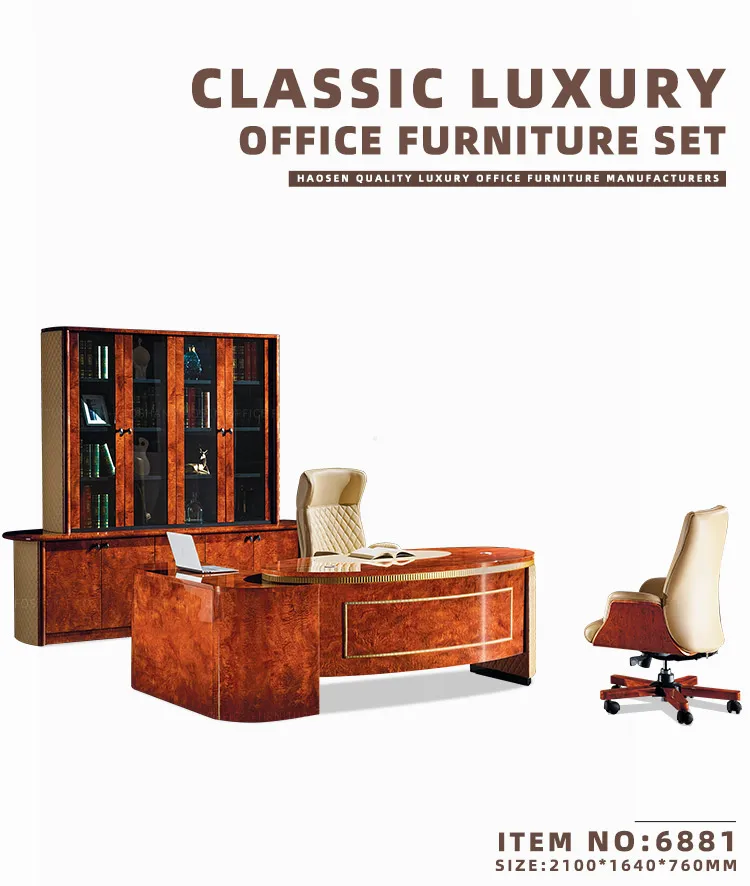 China HAOSEN office Good quality Business director Working executive office table curved desk and chairs manufacturer