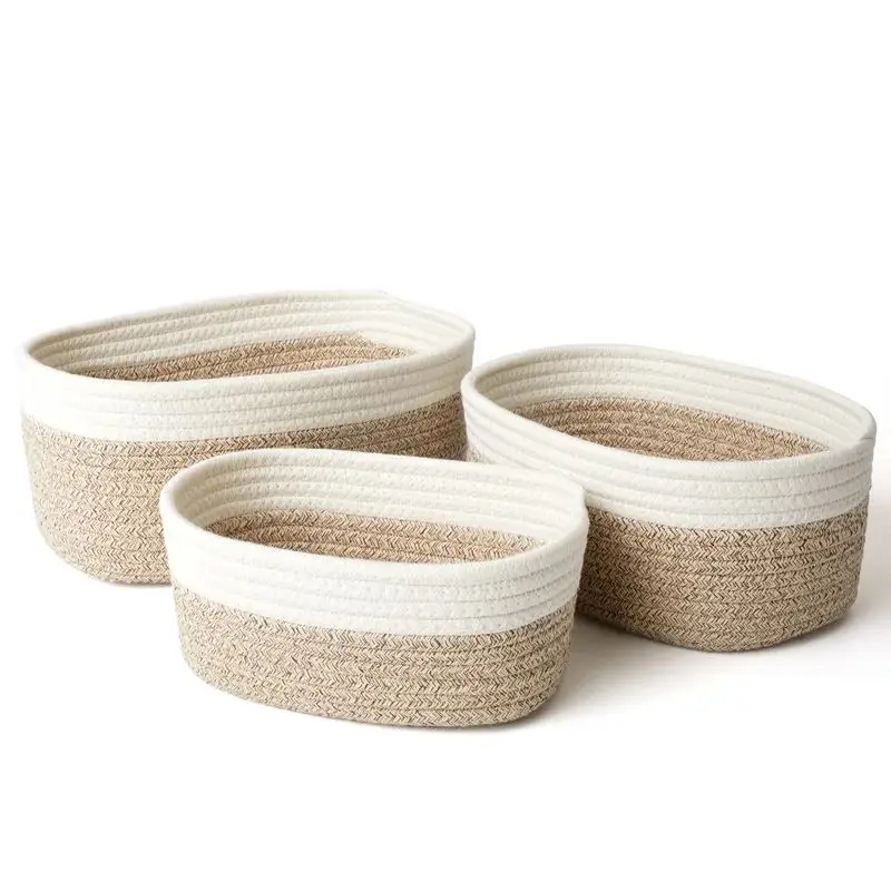 3-Piece Cotton Rope Woven Basket for Bathroom Shelve Nursery Decorative Basket Organizer Bins Storage Baskets for Organizing