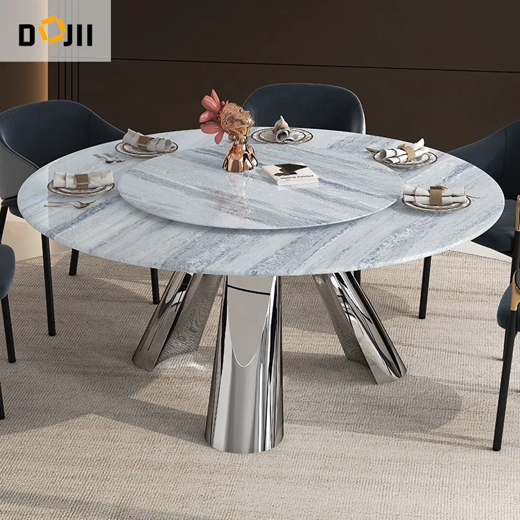 Light British Style Family Dining Table and Chairs Rotating Table Multi-Person Dining Desk Chair For Villa Living Room Hotel