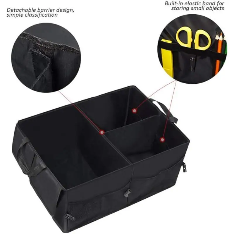 Large Car Trunk Organizer with 5 Compartments Trunk Organizers and Storage Securing Straps, Trunk Organizer Available for Car