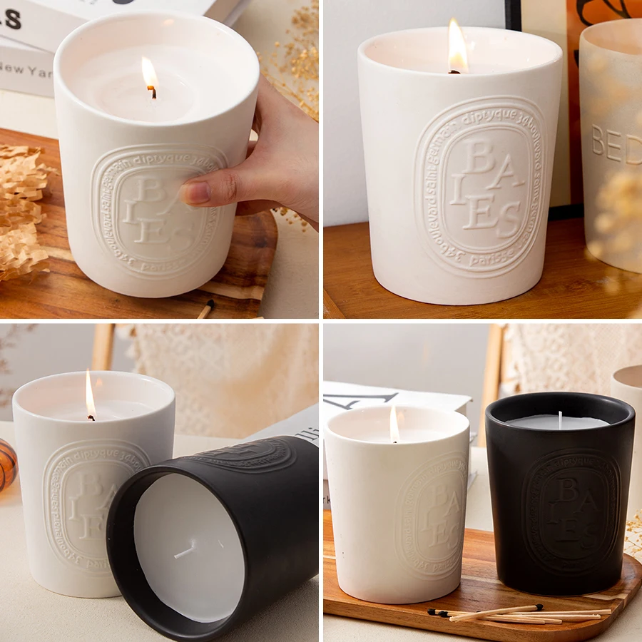 Custom ceramic mat candle holder no glaze candlestick porcelain candle jars for home decor ceramic candle jars