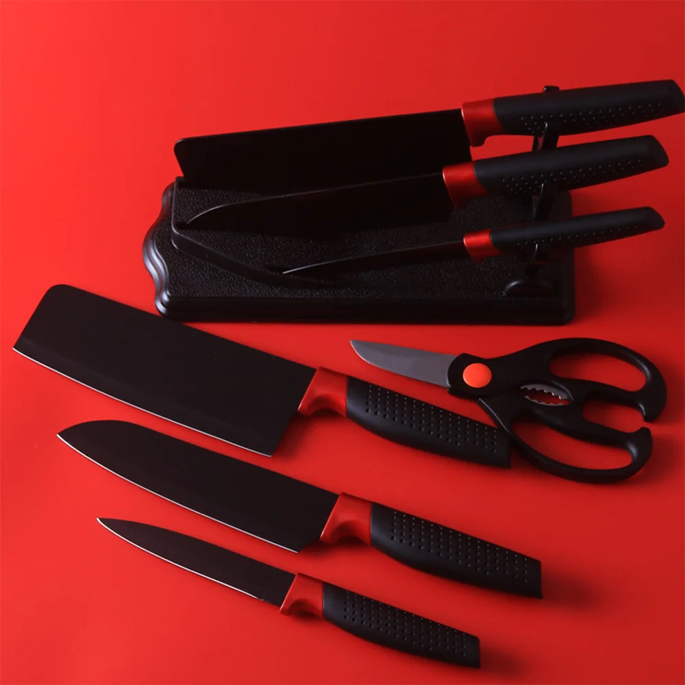 2021 professional manufacturers stainless steel black knives kitchen cooking chef knife set with block Hollow handle in gift box