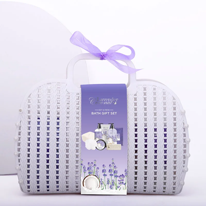 2023 Good quality women beauty natural lavender shower gel shampoo bath salt bath spa gift set with basket