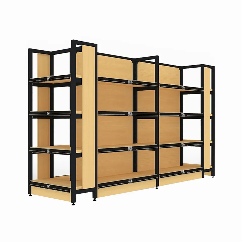 Customizable supermarket racks stad wooden display shelf Wooden Cold Rolled Steel Supermarket Display Shelving