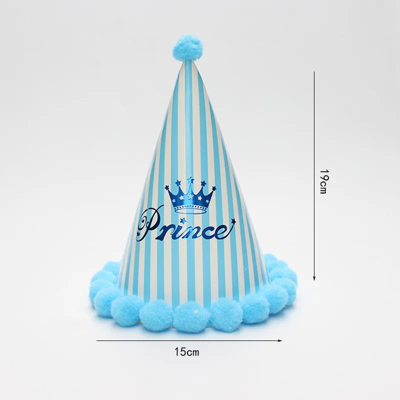 Factory Wholesale Printed Cheap Party Decoration Plain Paper Cone Hats With Pompom Happy Birthday Cap Set for Kids
