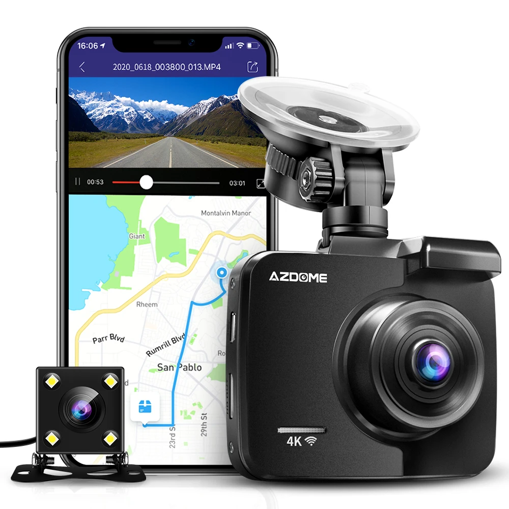 AZDOME GS63H 4K Встроенный GPS WiFi Автомобильный видеорегистратор с двумя объективами Автомобильная камера заднего вида видеокамера ночного видения