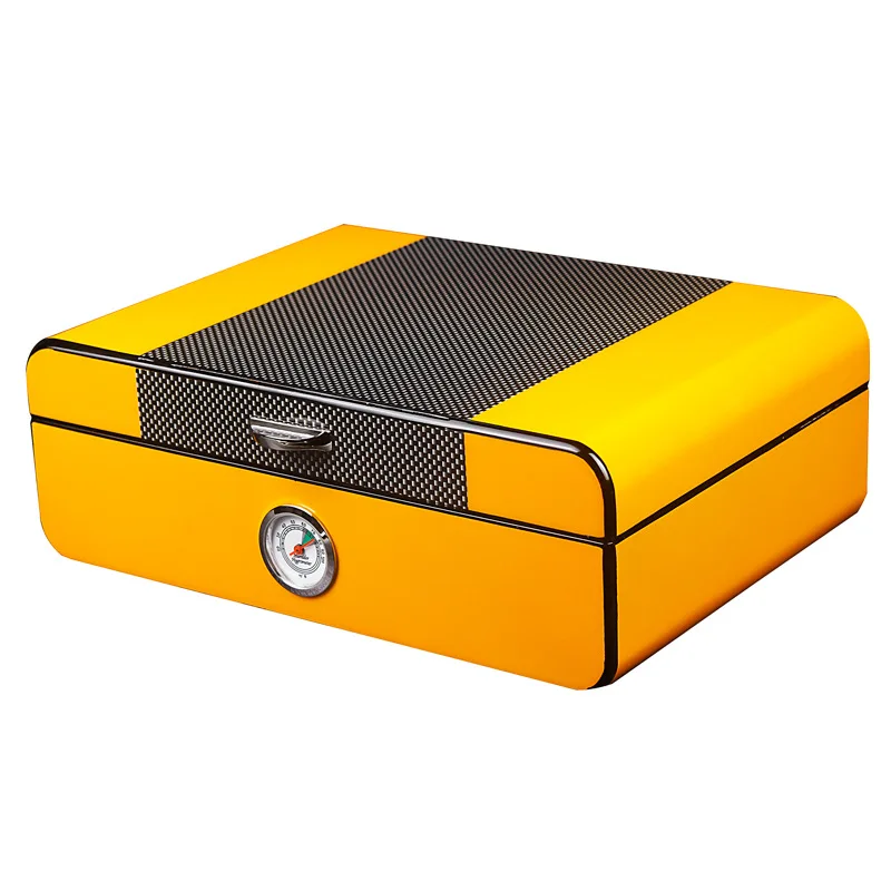 
Yellow Mini Spanish High Gloss Carbon Fiber Cigar Humidor Cedar Wood Cigar Box 