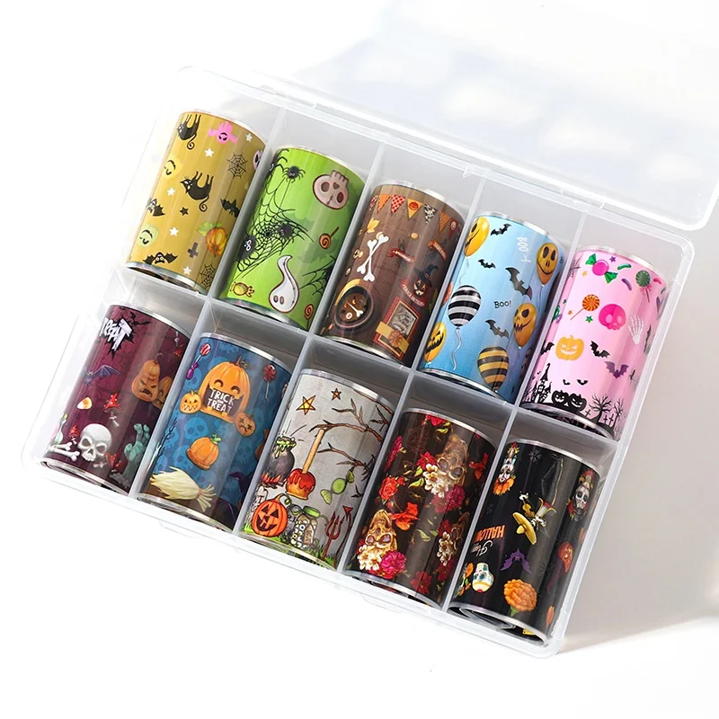 
New Halloween Nail Art Stickers Decals for Holiday Pumpkin Bat Nail Foil Transfer 