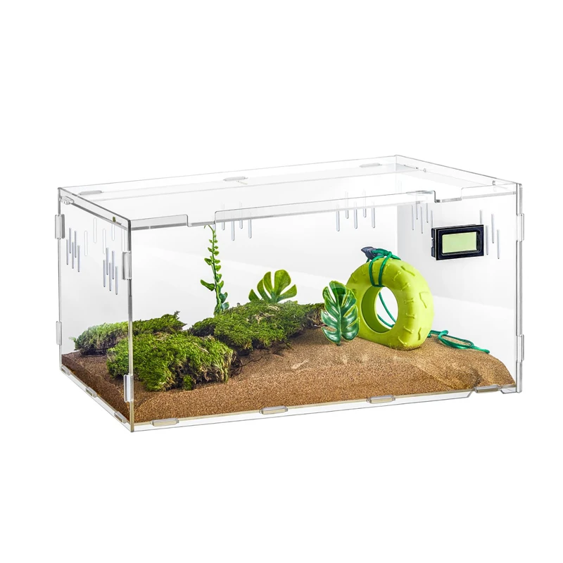 Acrylic Reptile Terrariums Tarantula Enclosure Hermit Crab Tank Cage Jumping Spider Breeding Box with Temperature Hygrometer
