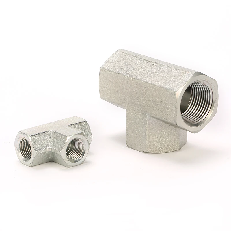 Available stock hydraulic female bsp carbon steel 3 way tee pipe press fittings