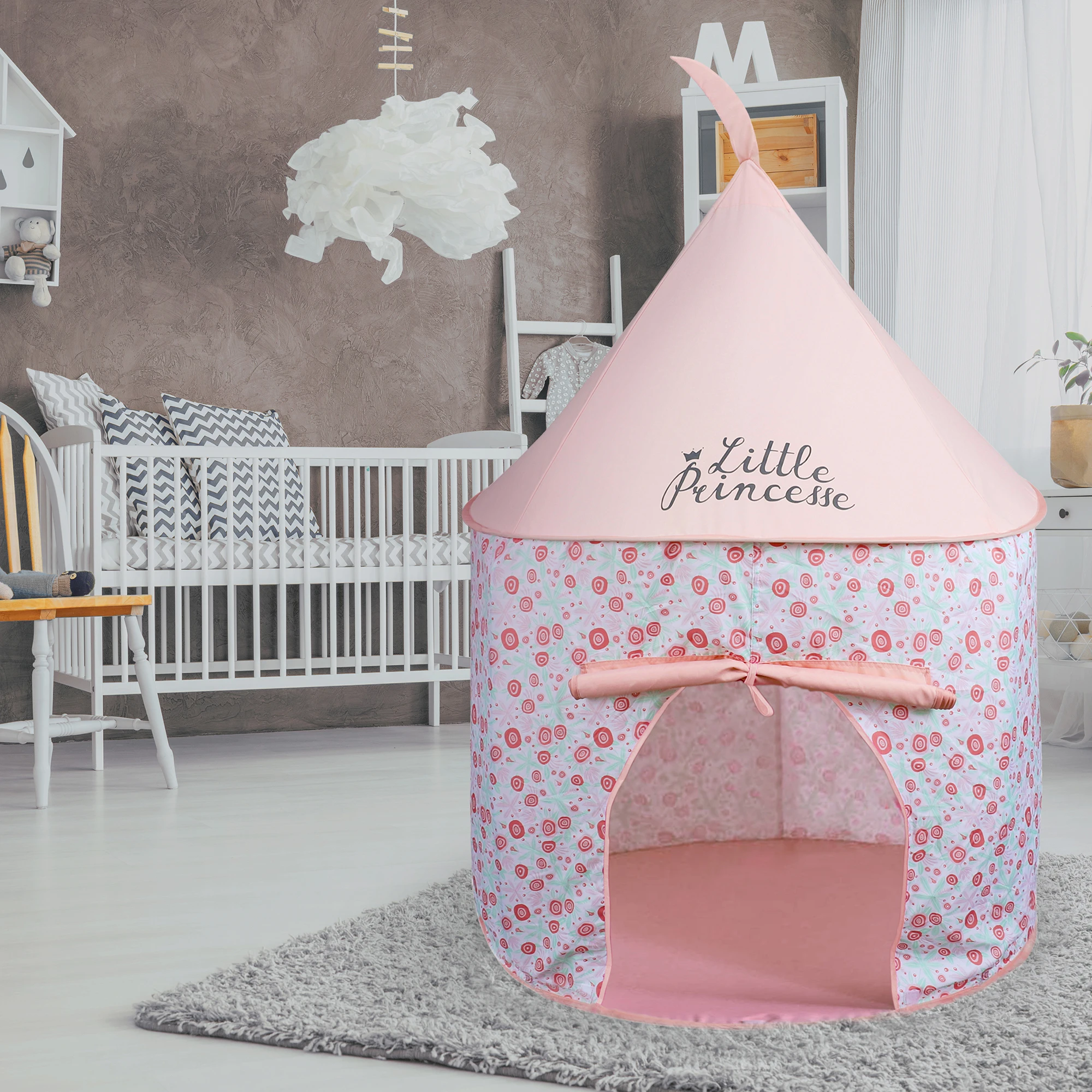 CMP Pink Gray Prince Princess Castle Play Pop Up Tent Teepee Tent Kids Baby Game Room Kids Princess Play Tent