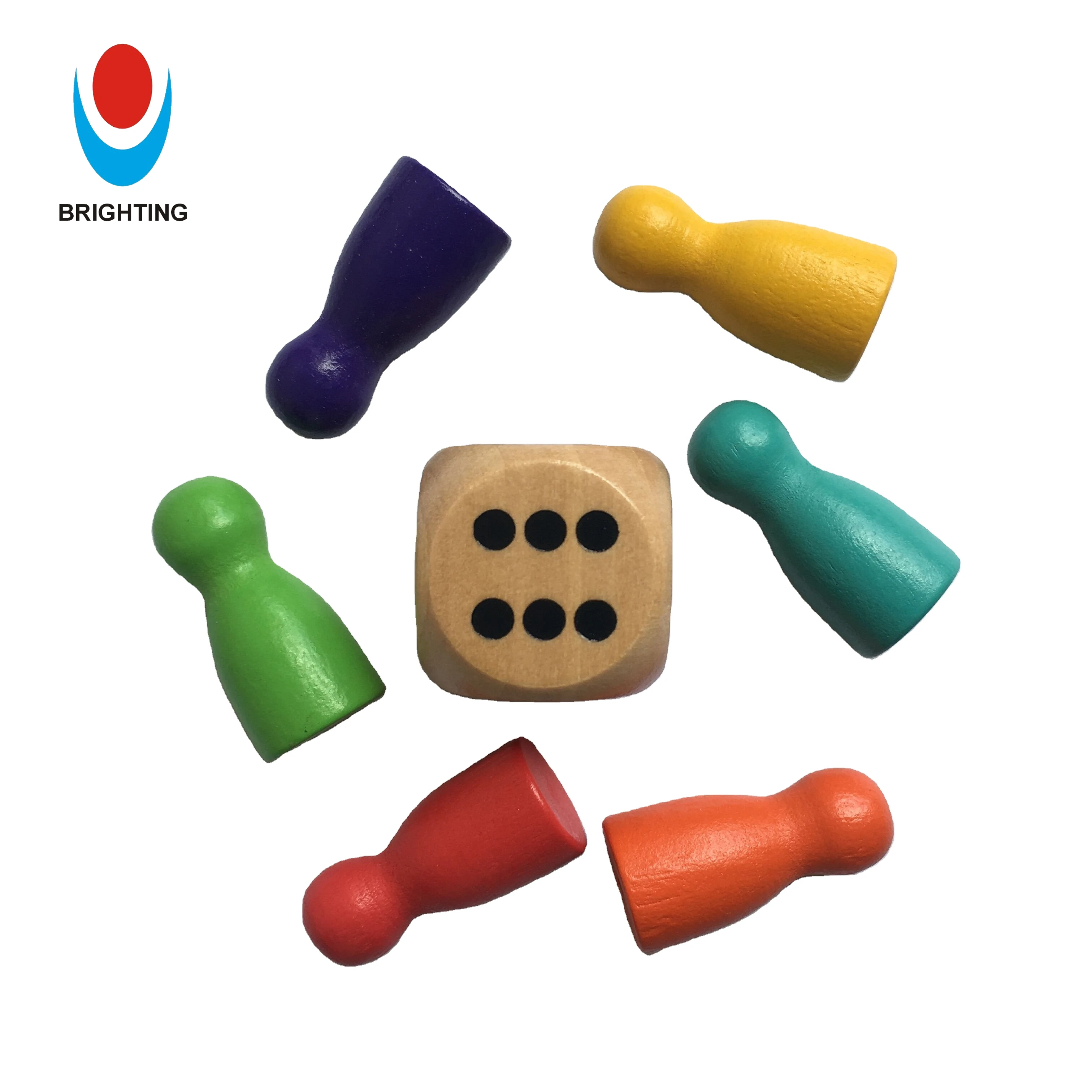 Multicolor High Quality Custom Wooden Pawns Meeple Disc Dice Set Octagonal Component Piece Token with Cotton Bag for Board Game